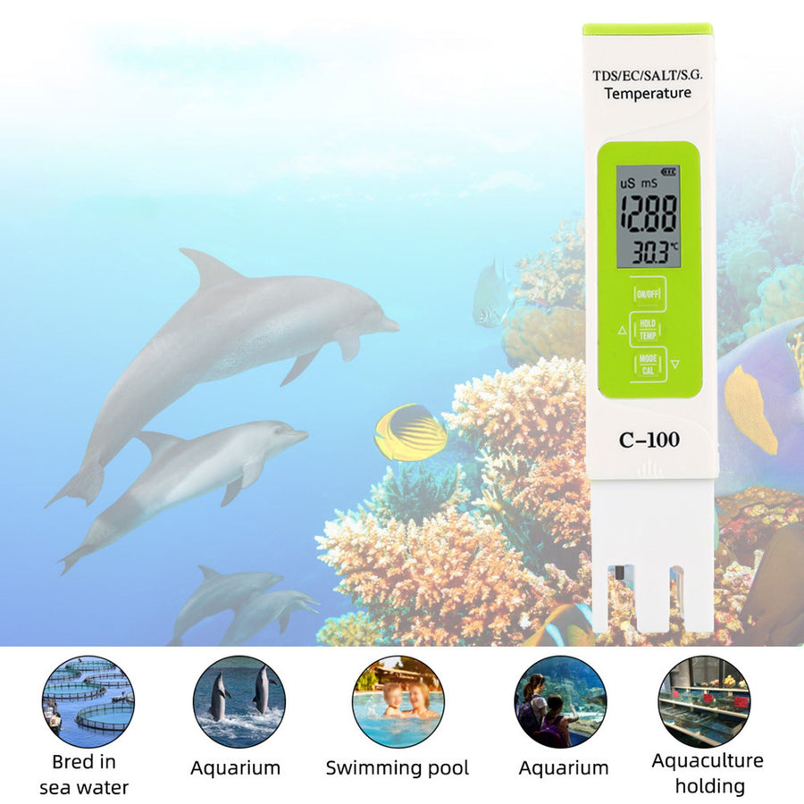 C-100 Multifunctional 5 in 1 Salinity TDS EC Seawater Test Pen Water Quality Tester Detector