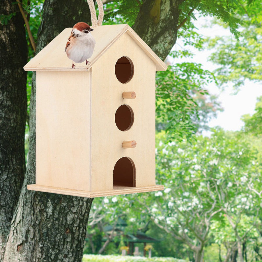 Hanging Wooden Bird Nests House Breeding Resting Box Supplies Outdoors Garden for Parrots