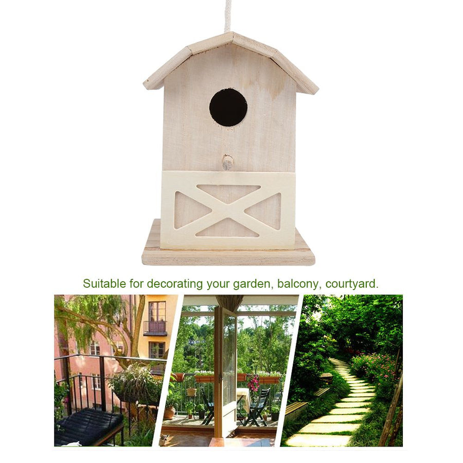 Mini Outdoor Wooden Bird House Nesting Cage Accessory for Garden Patio Decoration Ornament