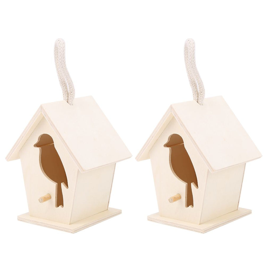 2Pcs Outdoor Hanging Wooden Birdhouse Birds Nesting Box Crafts Ornament Garden Decoration