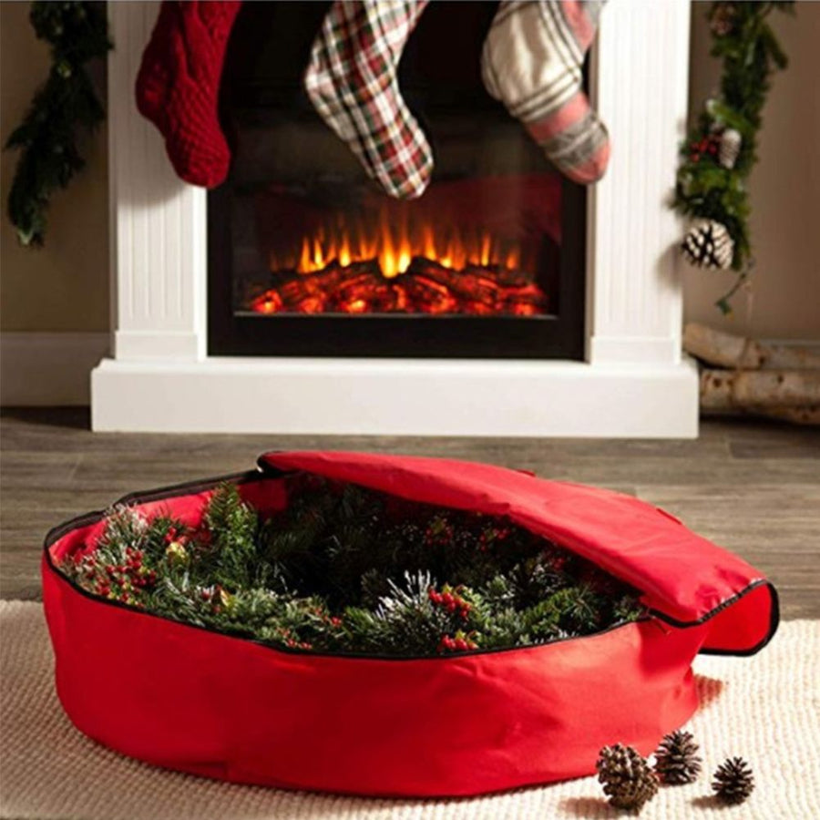 Red Christmas Gift Storage Bag Decoration Bell Wreath Garland Container Waterproof Dustproof