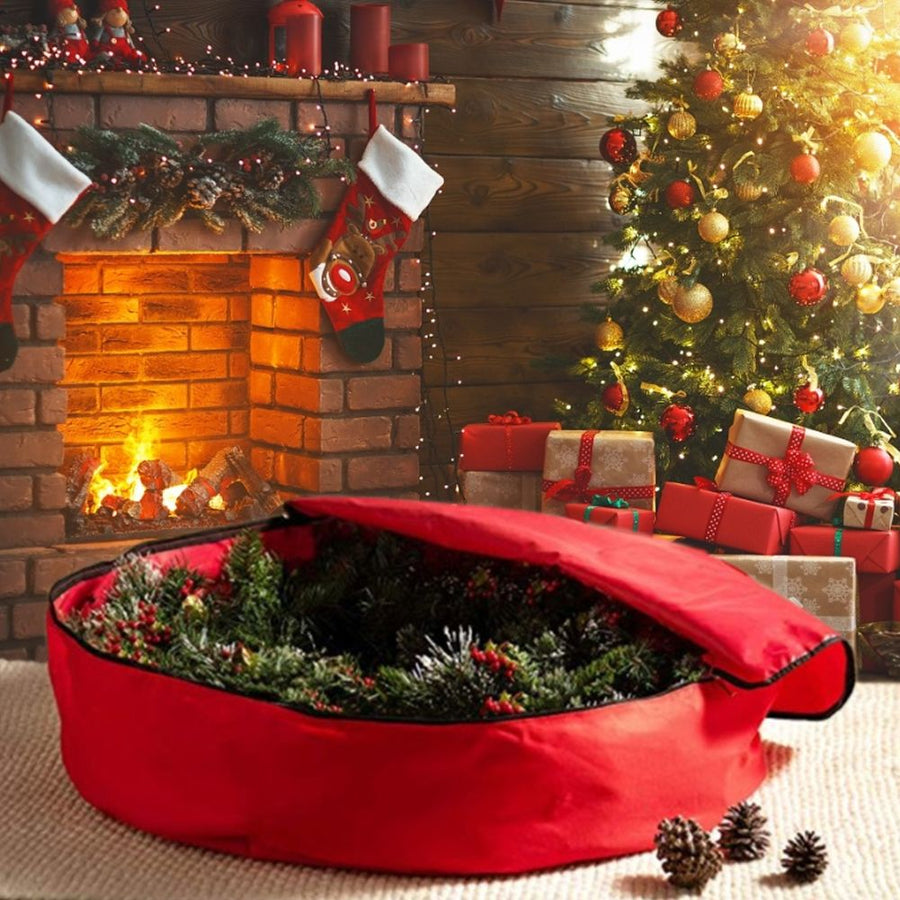 Red Christmas Gift Storage Bag Decoration Bell Wreath Garland Container Waterproof Dustproof
