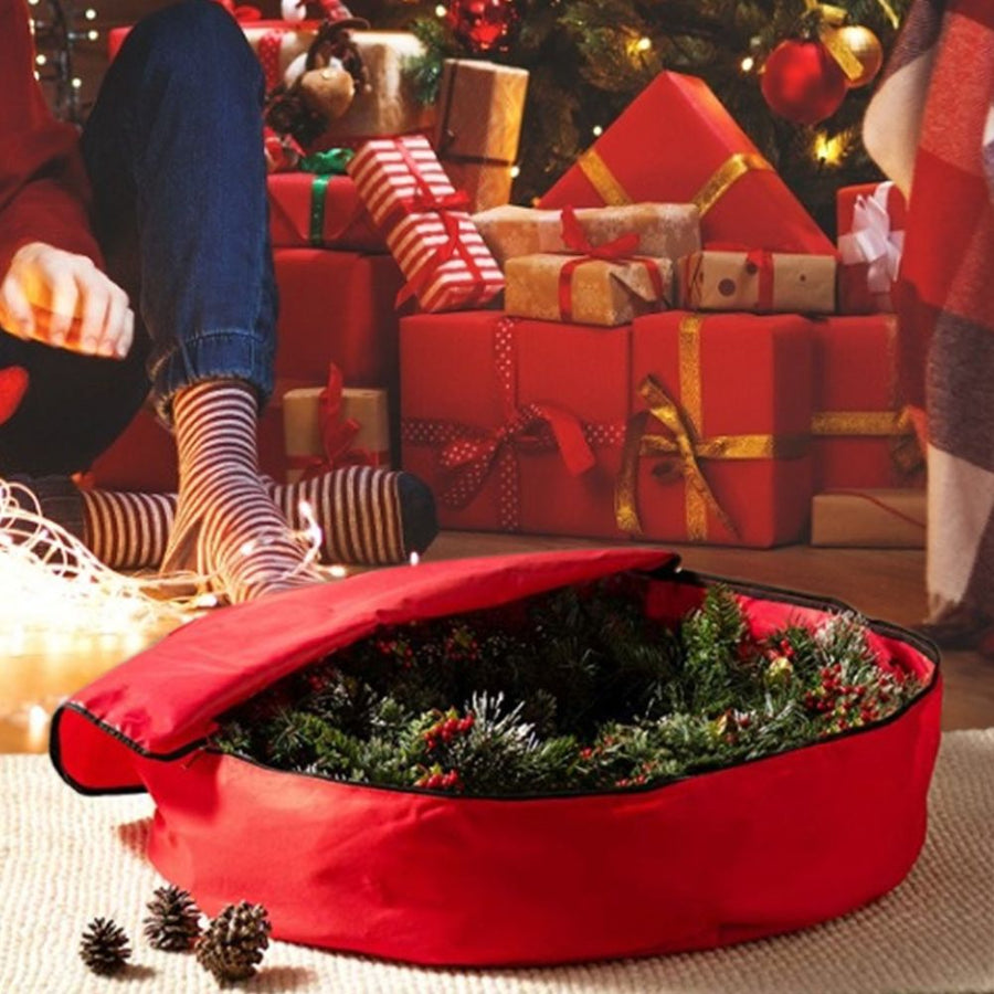 Red Christmas Gift Storage Bag Decoration Bell Wreath Garland Container Waterproof Dustproof