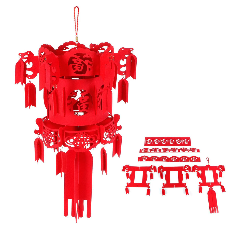 Chinese Lantern DIY Felt Red Fu Puzzle Lantern New Year Pendant Home Garden Decorations