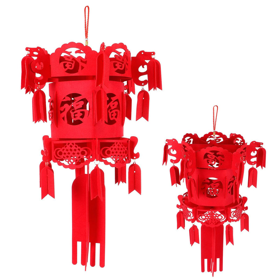 Chinese Lantern DIY Felt Red Fu Puzzle Lantern New Year Pendant Home Garden Decorations