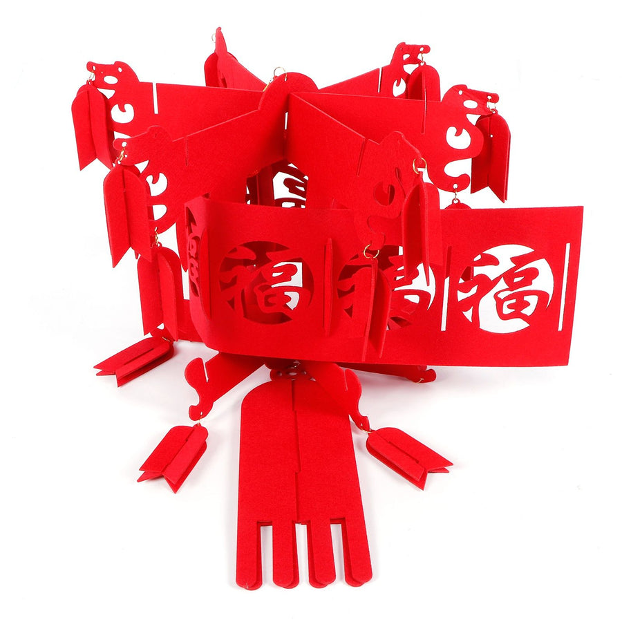 Chinese Lantern DIY Felt Red Fu Puzzle Lantern New Year Pendant Home Garden Decorations