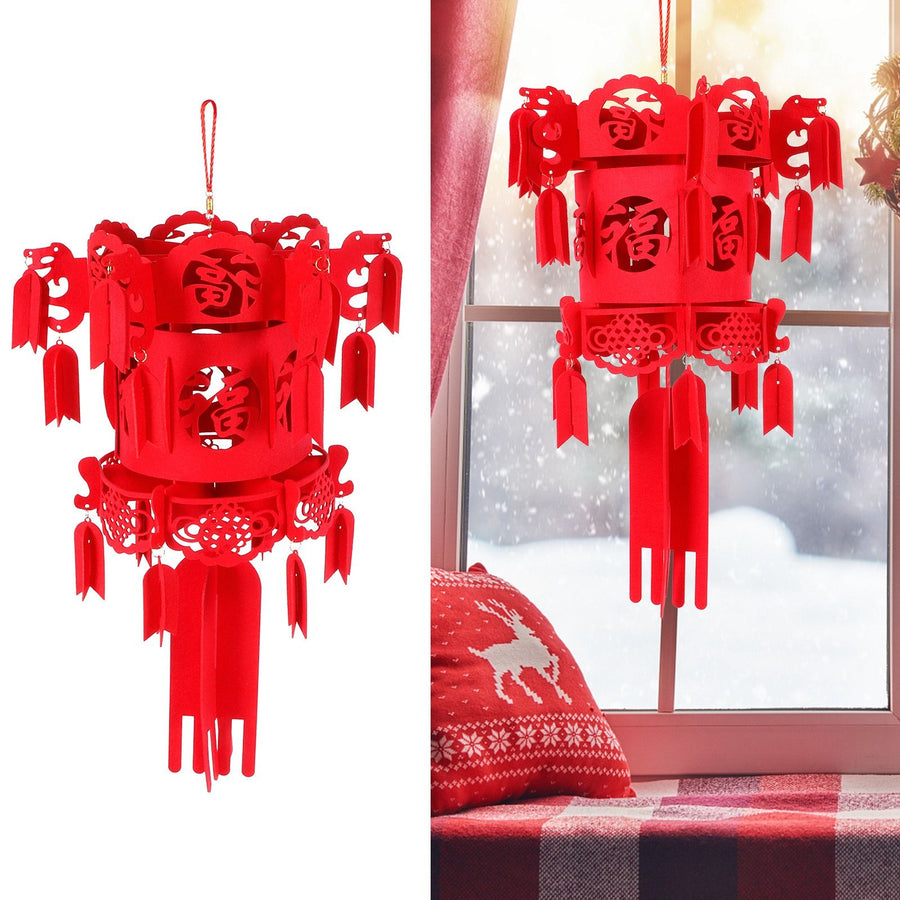 Chinese Lantern DIY Felt Red Fu Puzzle Lantern New Year Pendant Home Garden Decorations