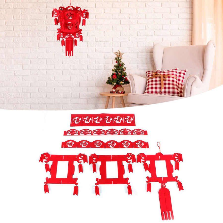 Chinese Lantern DIY Felt Red Fu Puzzle Lantern New Year Pendant Home Garden Decorations