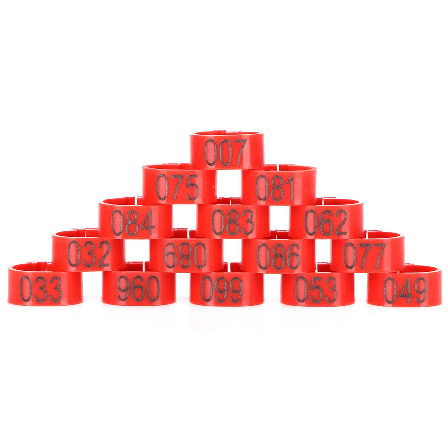 100Pcs Pigeons Identify Ring 001‑100 Numbered Poultry Leg Ring Bird Leg Bands Foot Ring12mm Red Ring with Number