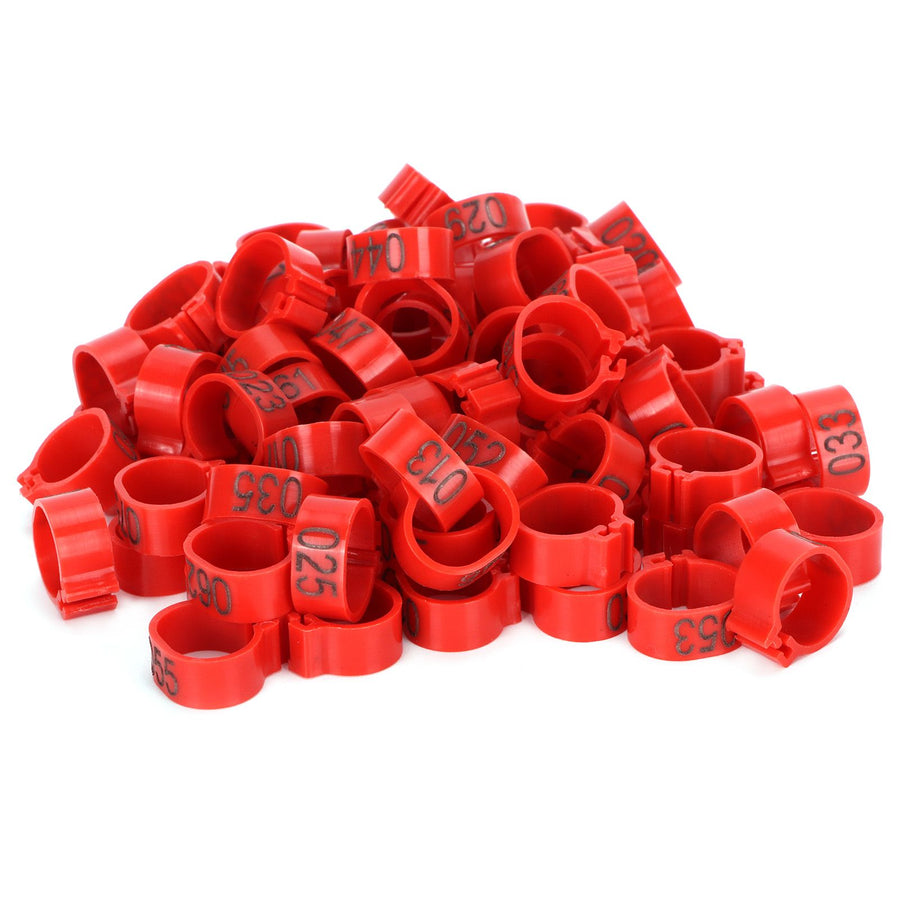 100Pcs Pigeons Identify Ring 001‑100 Numbered Poultry Leg Ring Bird Leg Bands Foot Ring12mm Red Ring with Number