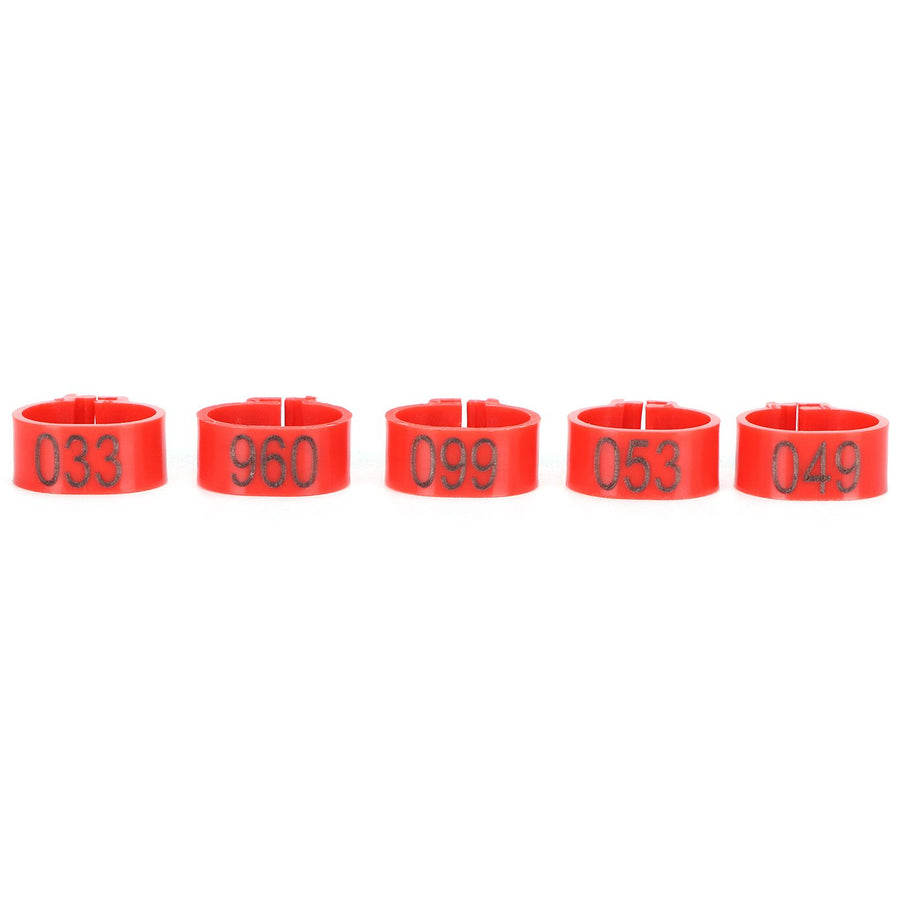 100Pcs Pigeons Identify Ring 001‑100 Numbered Poultry Leg Ring Bird Leg Bands Foot Ring12mm Red Ring with Number