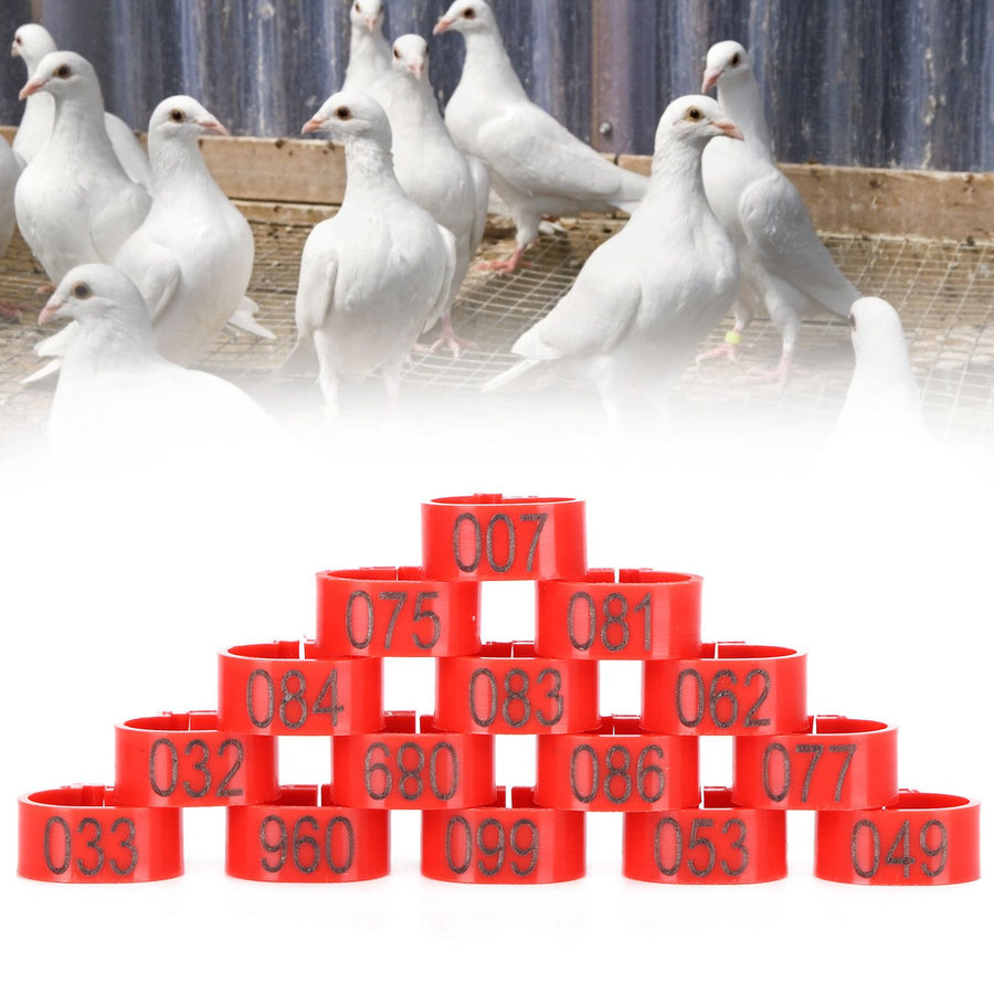 100Pcs Pigeons Identify Ring 001‑100 Numbered Poultry Leg Ring Bird Leg Bands Foot Ring12mm Red Ring with Number