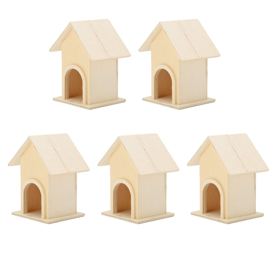 5Pcs Wooden Birdhouse Unique DIY Bird Feeder Cage Craft Ornament Garden Patio Decoration