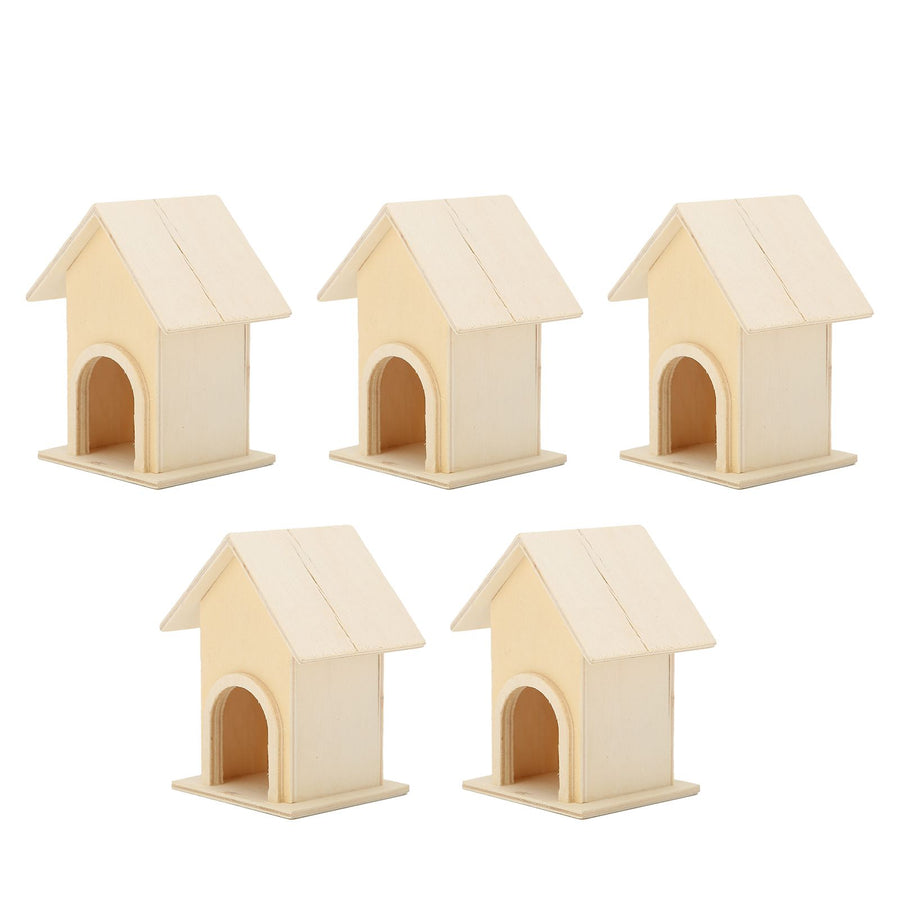 5Pcs Wooden Birdhouse Unique DIY Bird Feeder Cage Craft Ornament Garden Patio Decoration