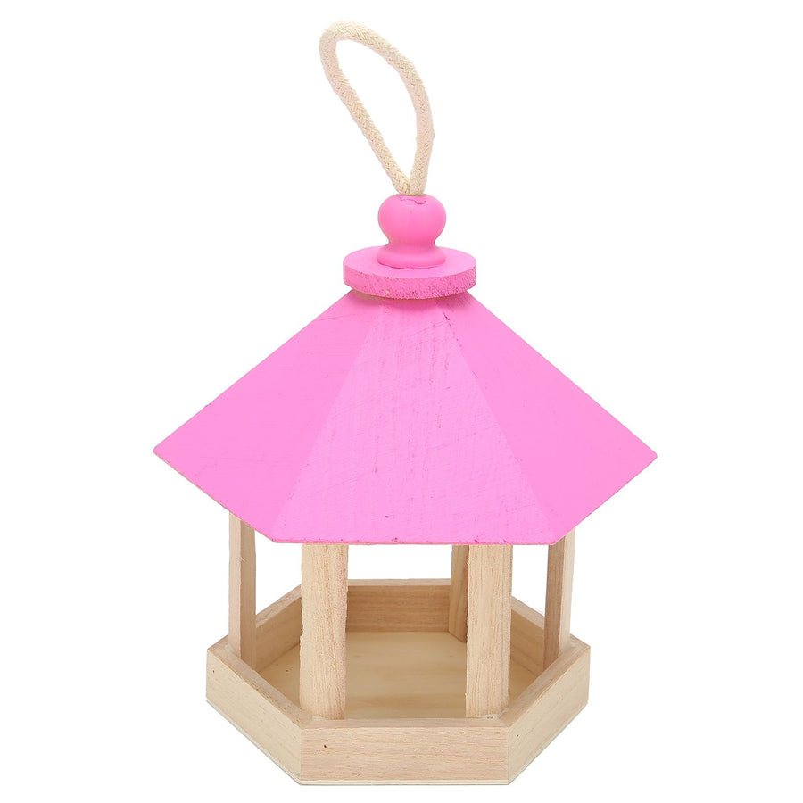 Wooden Bird Feeder Hanging Hexagonal House Shape Pet Bird Feeder Garden Decoration