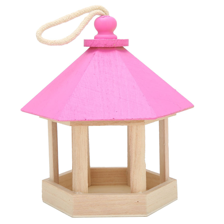 Wooden Bird Feeder Hanging Hexagonal House Shape Pet Bird Feeder Garden Decoration