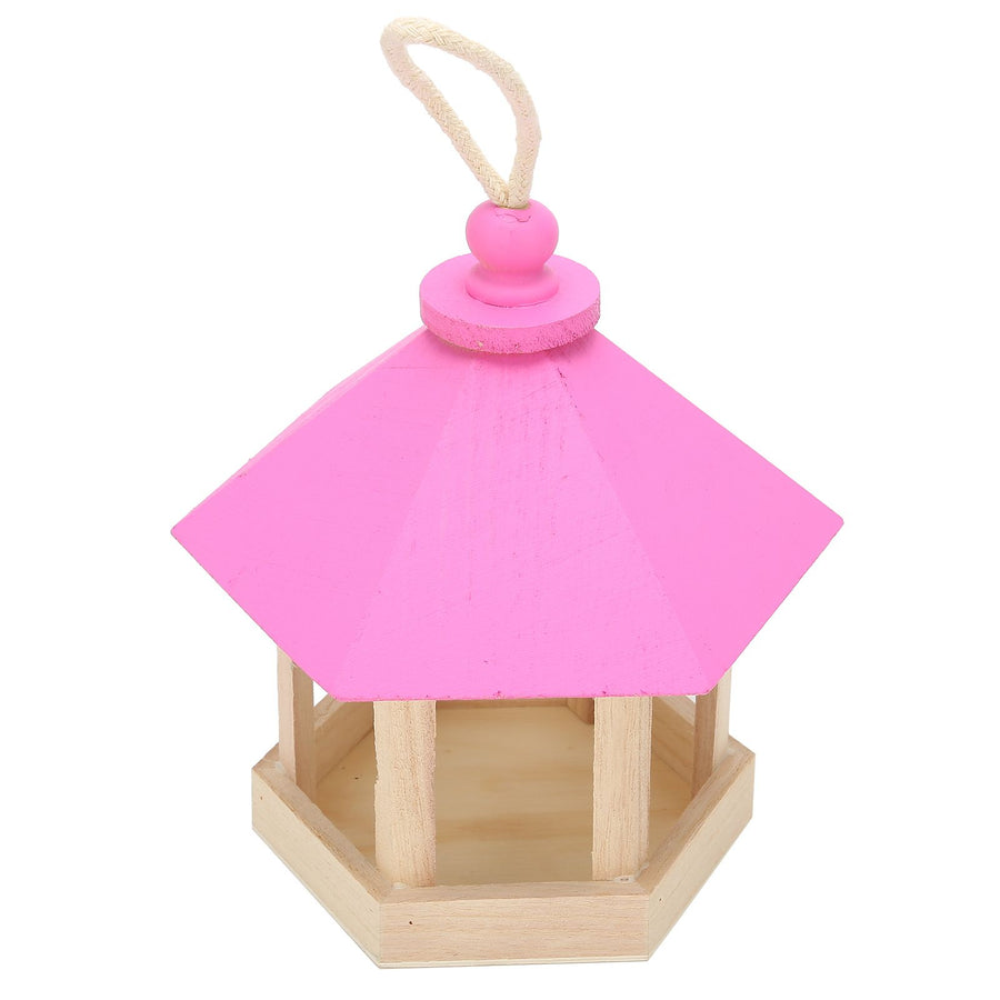 Wooden Bird Feeder Hanging Hexagonal House Shape Pet Bird Feeder Garden Decoration