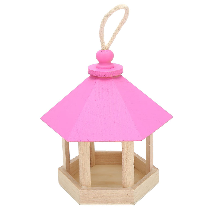 Wooden Bird Feeder Hanging Hexagonal House Shape Pet Bird Feeder Garden Decoration