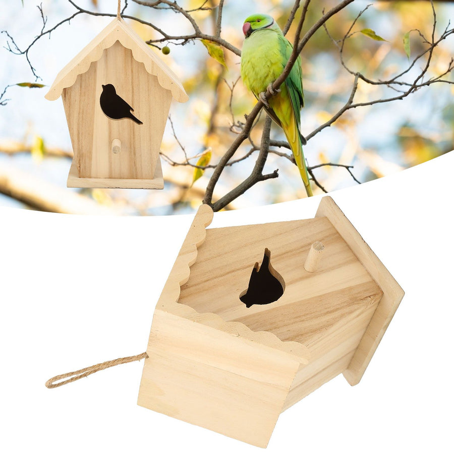 Wood Birdhouse Bird Shaped Entrance Bird Box House DIY Outdoor Nesting Box for Garden Backyard