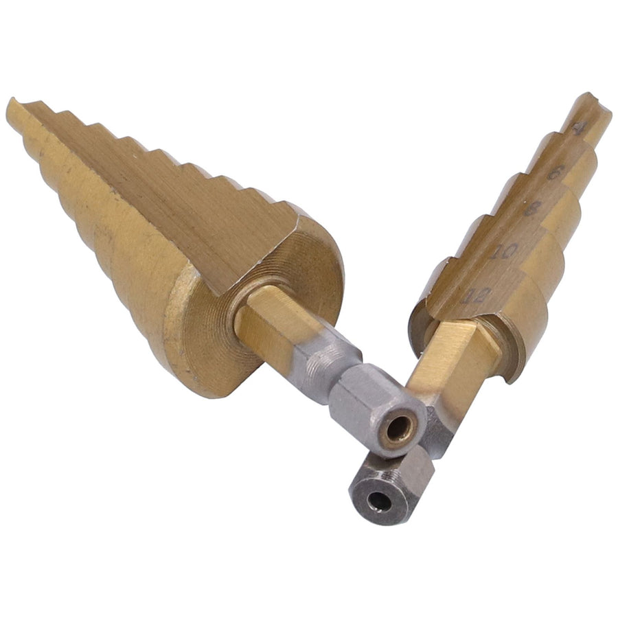 3Pcs HighSpeed Steel Step Drill Bit Set 412/420/432mm Hex Shank Straight Flute Pagoda Drill