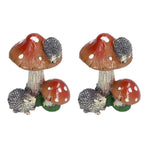 2Pcs Hedgehog Mushroom Ornament Miniature Animal Statue Bonsai Decoration for Garden IndoorBrown