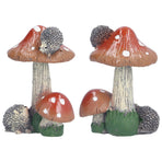 2Pcs Hedgehog Mushroom Ornament Miniature Animal Statue Bonsai Decoration for Garden IndoorBrown