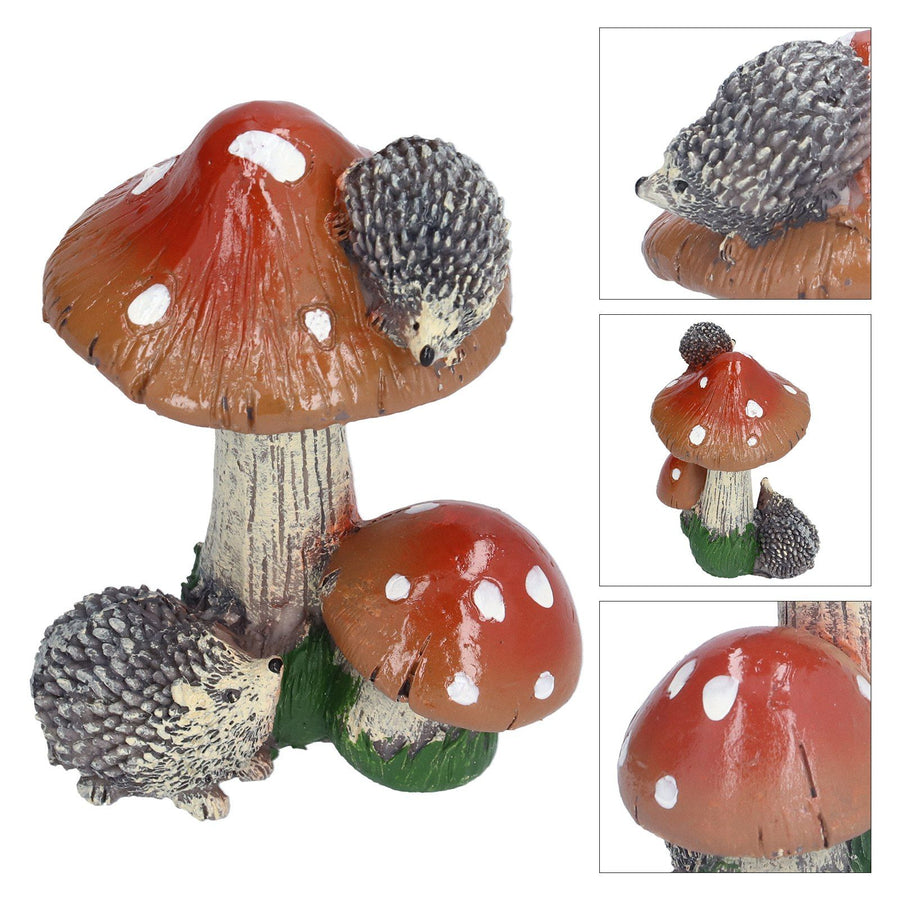 2Pcs Hedgehog Mushroom Ornament Miniature Animal Statue Bonsai Decoration for Garden IndoorBrown