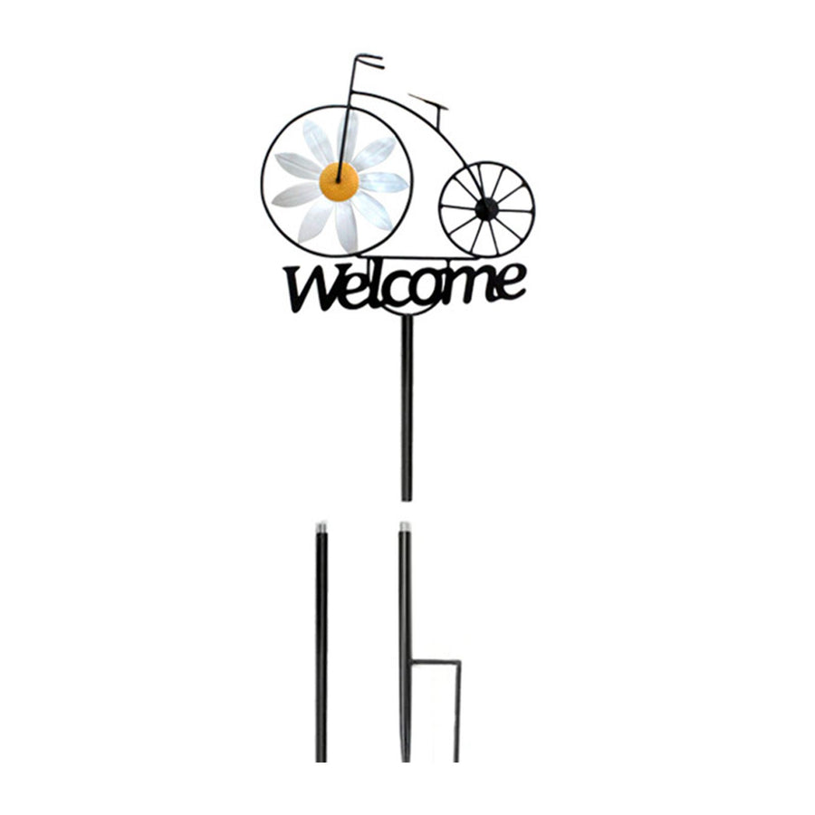 Garden Windmill Rustic Iron Stake Flower Windmill Welcome Yard Sign Decorations for Outside Patio Lawn Backyard