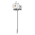 Garden Windmill Rustic Iron Stake Flower Windmill Welcome Yard Sign Decorations for Outside Patio Lawn Backyard