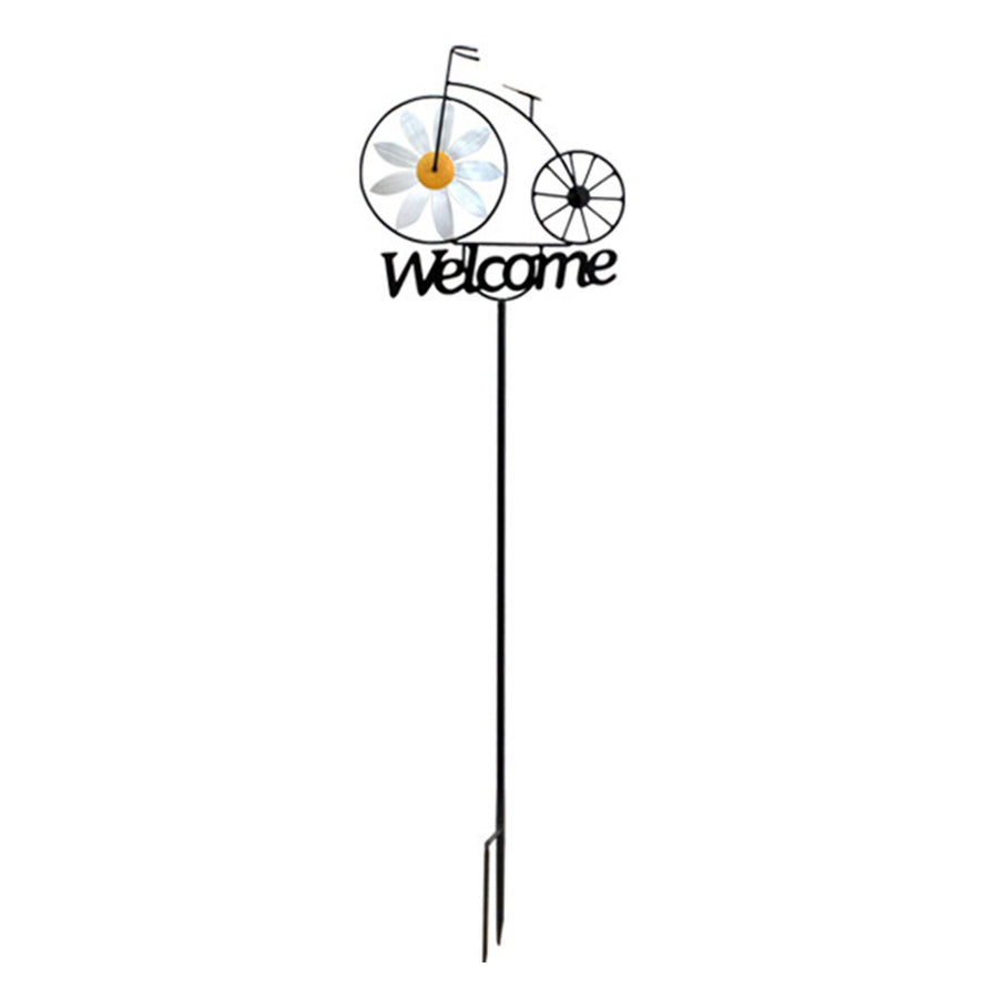 Garden Windmill Rustic Iron Stake Flower Windmill Welcome Yard Sign Decorations for Outside Patio Lawn Backyard
