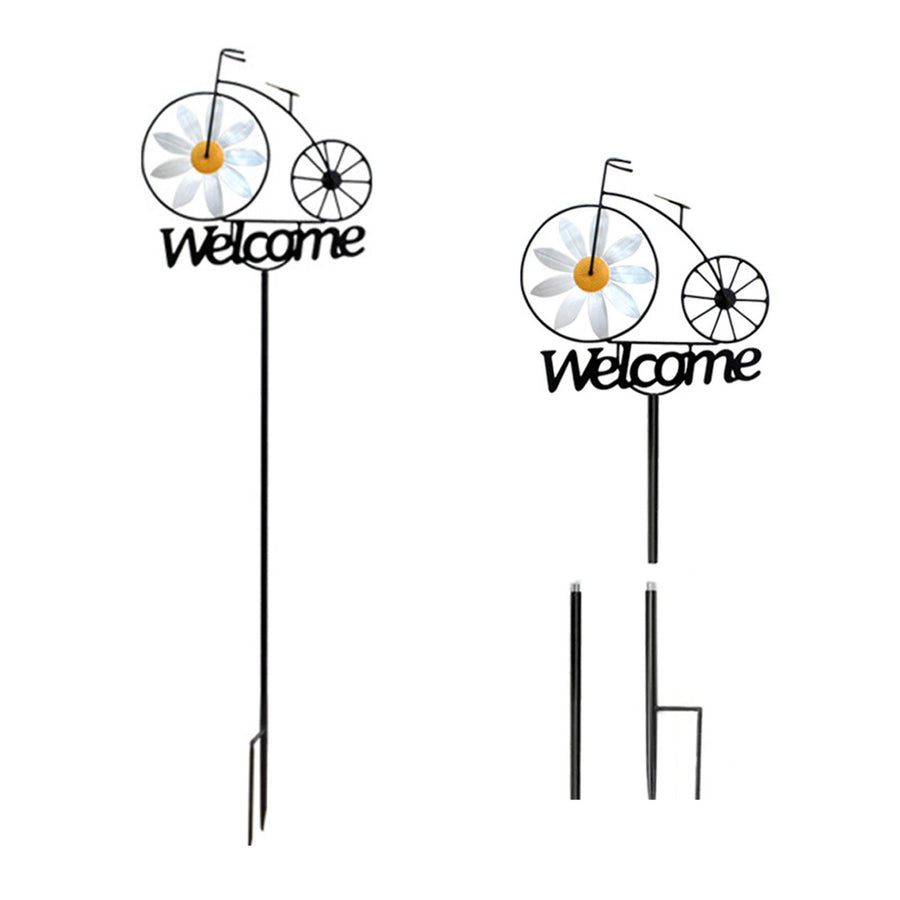 Garden Windmill Rustic Iron Stake Flower Windmill Welcome Yard Sign Decorations for Outside Patio Lawn Backyard