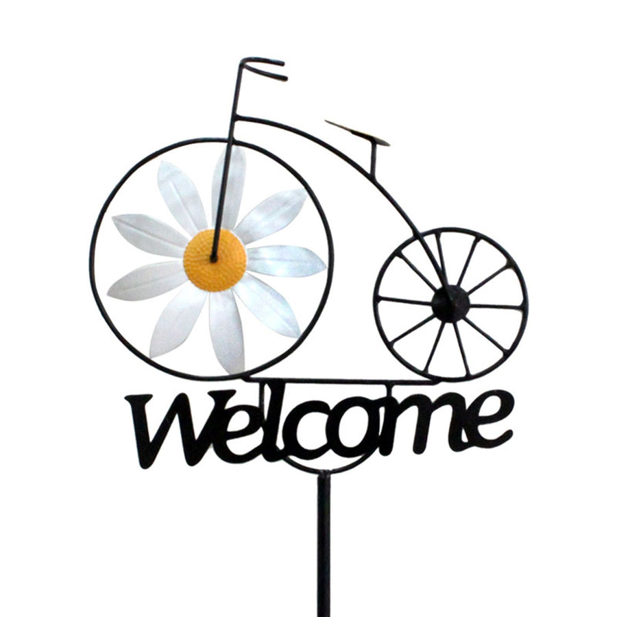 Garden Windmill Rustic Iron Stake Flower Windmill Welcome Yard Sign Decorations for Outside Patio Lawn Backyard