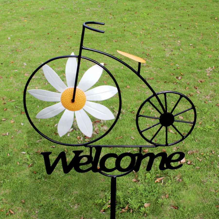Garden Windmill Rustic Iron Stake Flower Windmill Welcome Yard Sign Decorations for Outside Patio Lawn Backyard
