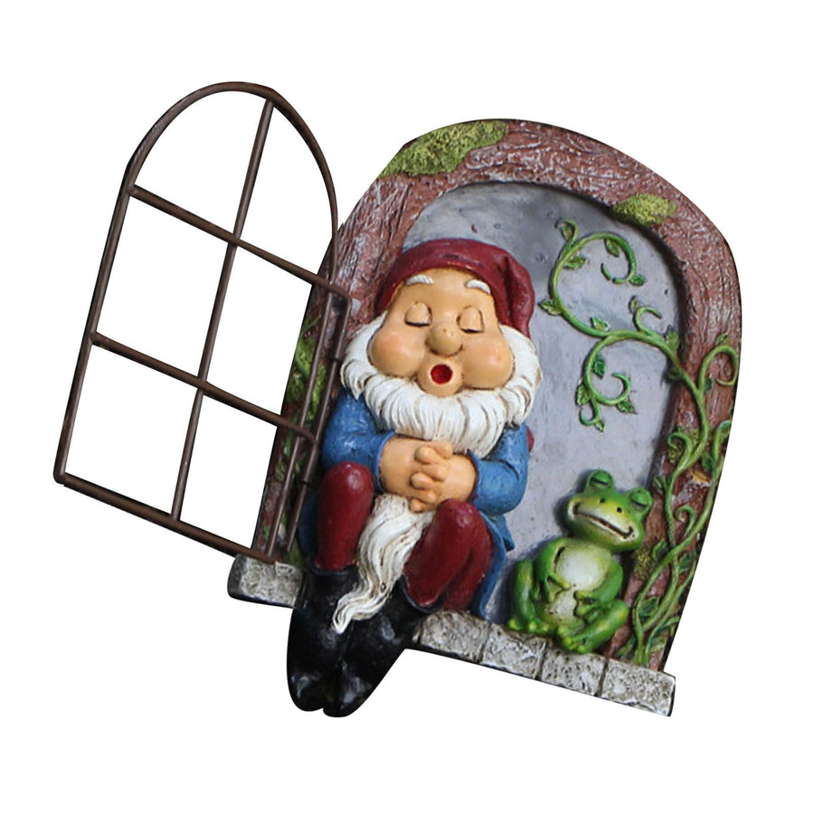 Tree Gnome Statue Sleeping Dwarf and Frog Decoration Outdoor Garden Resin Hanging Ornaments