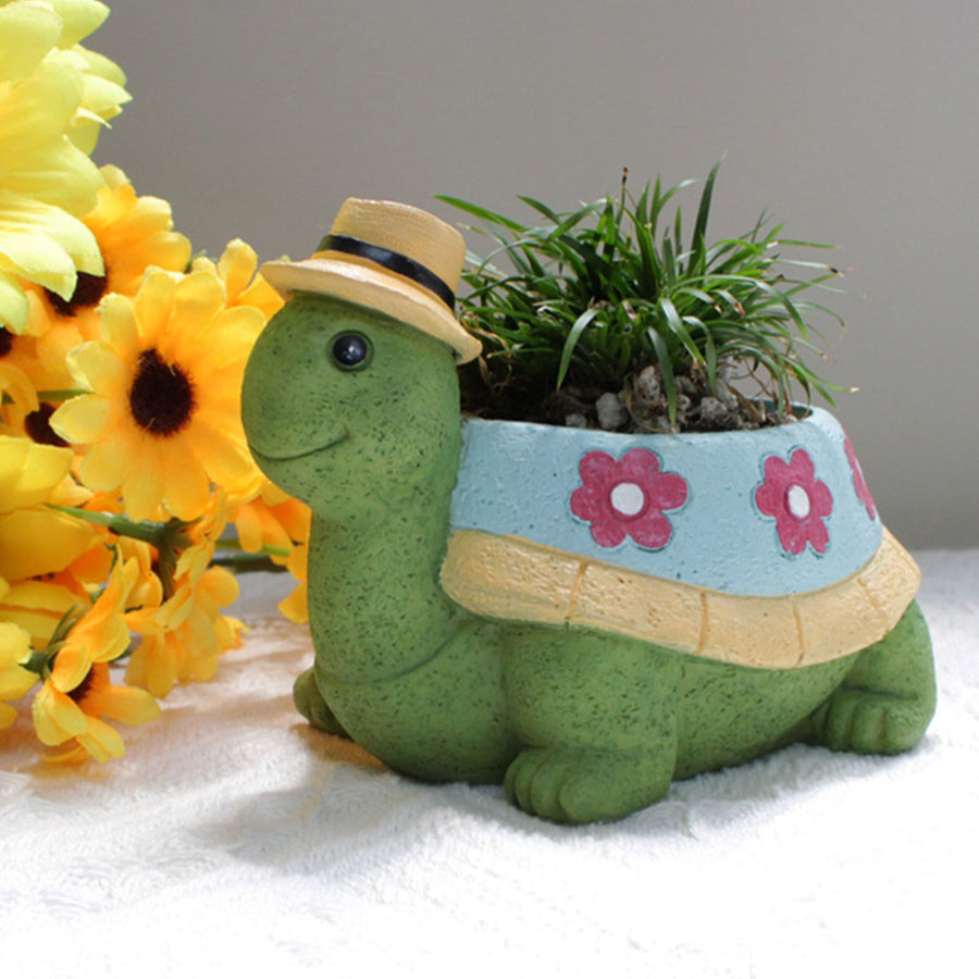 Turtle Planter Cute Animal Landscape Decorative Flower Pot Resin Succulent Pot for Outdoor Patio Garden Decor