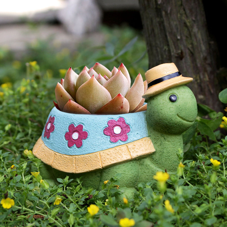 Turtle Planter Cute Animal Landscape Decorative Flower Pot Resin Succulent Pot for Outdoor Patio Garden Decor