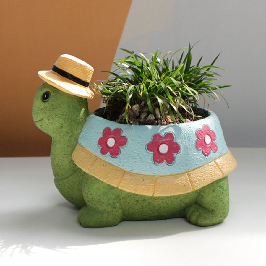 Turtle Planter Cute Animal Landscape Decorative Flower Pot Resin Succulent Pot for Outdoor Patio Garden Decor