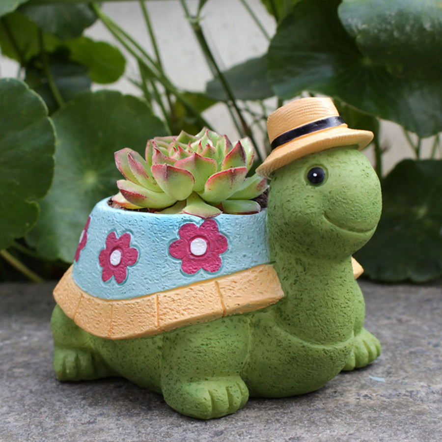 Turtle Planter Cute Animal Landscape Decorative Flower Pot Resin Succulent Pot for Outdoor Patio Garden Decor