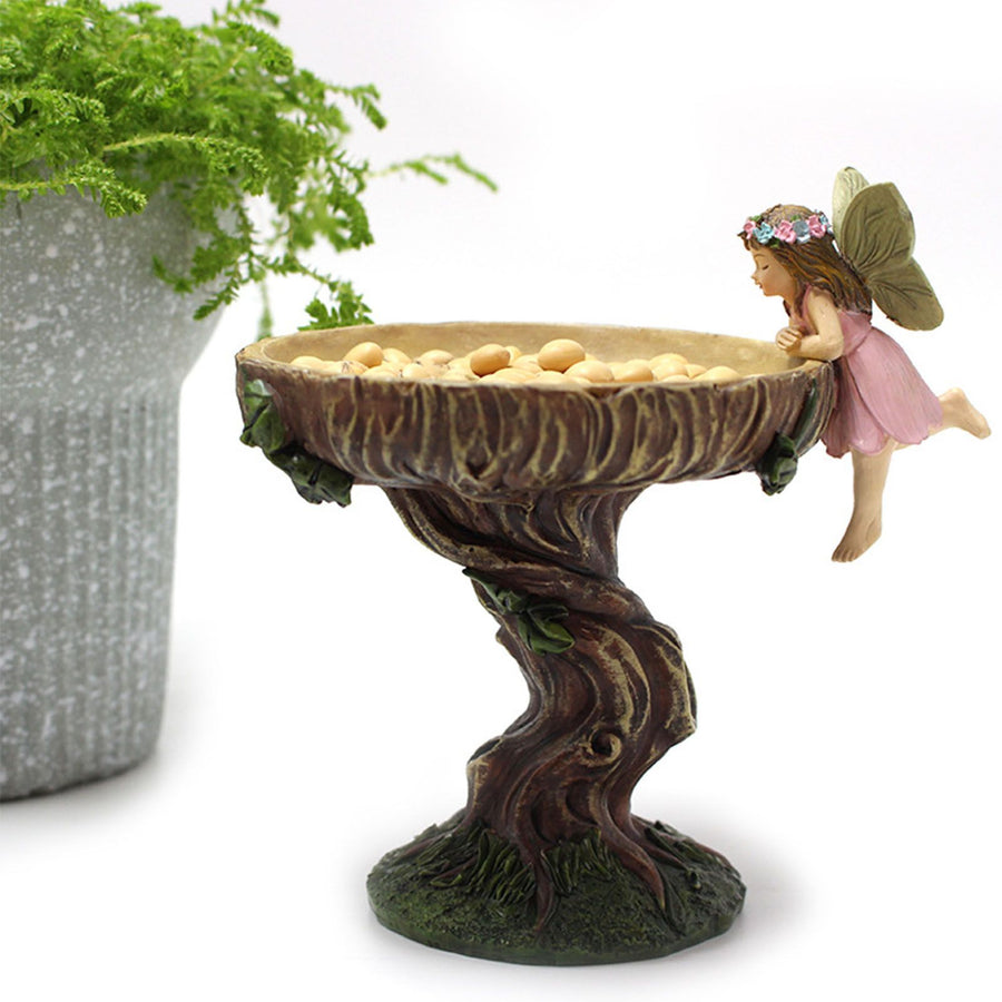 Flower Fairy Bird Feeder Synthetic Resin Decorative Standing Bird Feeder for Garden Yard Courtyard