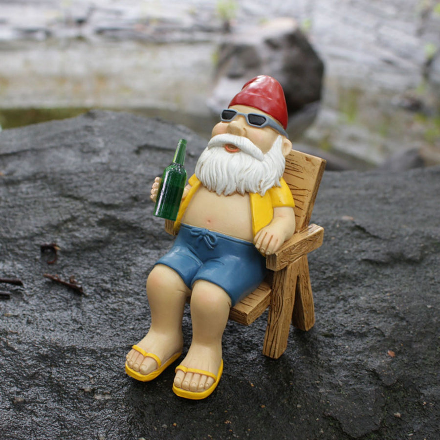 Funny Gnome Statues Resin Drinking Beer Gnomes Decorations for Indoor Lawn Yard Patio