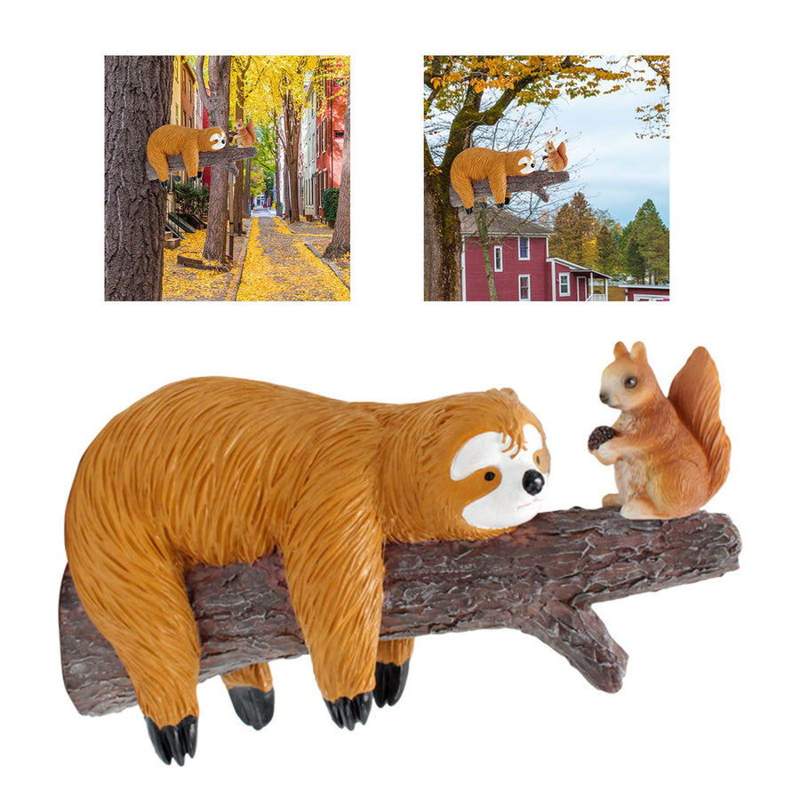 Sloth and Squirrel Tree Hugger Funny Cute Resin Sloth Napping Hanging Decoration for Tree Garden Outdoor