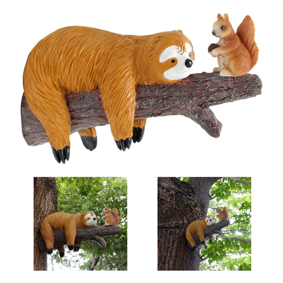 Sloth and Squirrel Tree Hugger Funny Cute Resin Sloth Napping Hanging Decoration for Tree Garden Outdoor