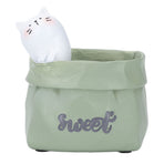 Pen Pencil Holder Desktop Ornament Resin Cute Animal in Grocery Bag Small Succulent Planter for Bedroom Office Decor Housewarming Gift Cat