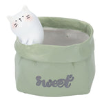Pen Pencil Holder Desktop Ornament Resin Cute Animal in Grocery Bag Small Succulent Planter for Bedroom Office Decor Housewarming Gift Cat