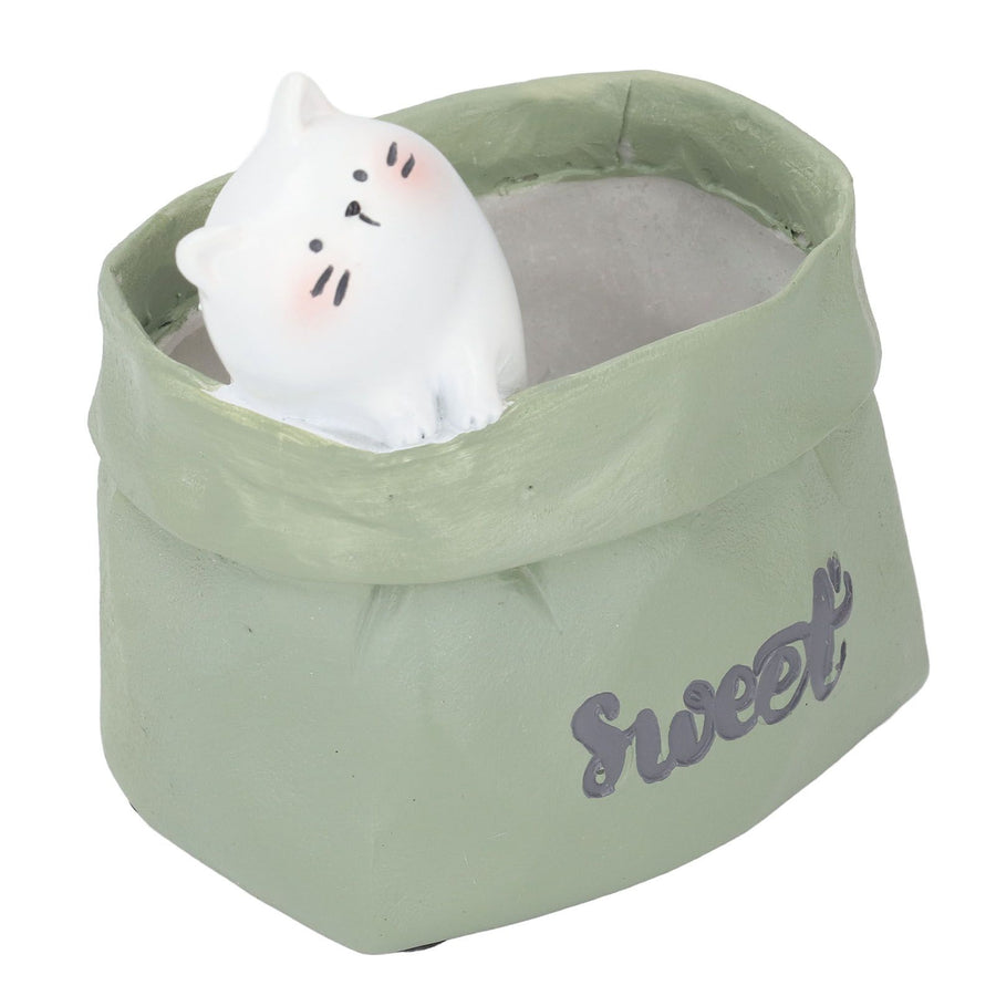 Pen Pencil Holder Desktop Ornament Resin Cute Animal in Grocery Bag Small Succulent Planter for Bedroom Office Decor Housewarming Gift Cat