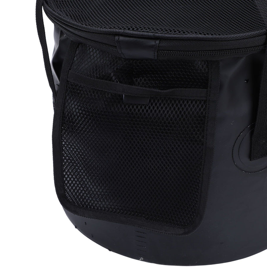 Cloth Folding Bucket with Mesh Pouch Portable Draining Basket Water Container for Outdoor Camping Fishing Car Washing Black