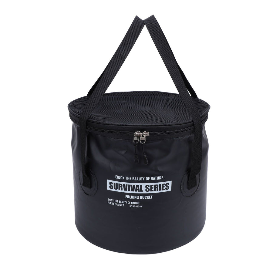 Cloth Folding Bucket with Mesh Pouch Portable Draining Basket Water Container for Outdoor Camping Fishing Car Washing Black