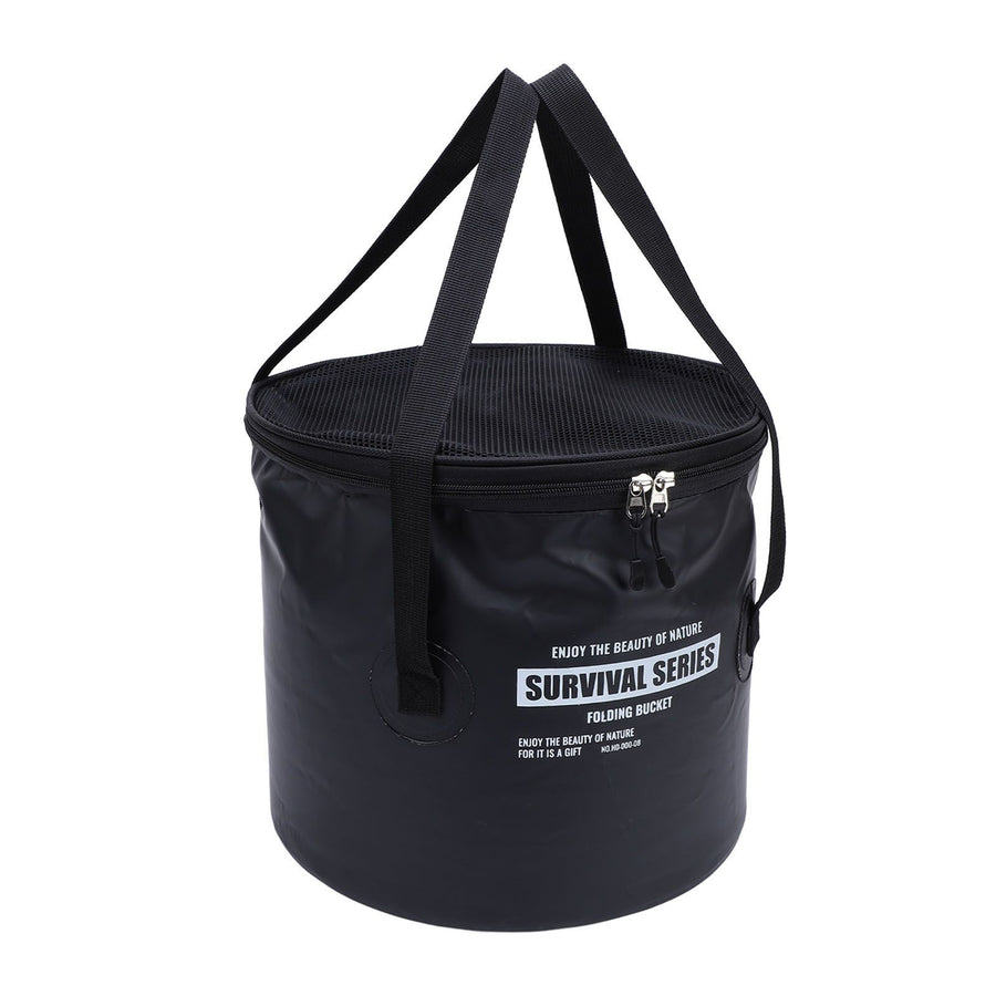 Cloth Folding Bucket with Mesh Pouch Portable Draining Basket Water Container for Outdoor Camping Fishing Car Washing Black