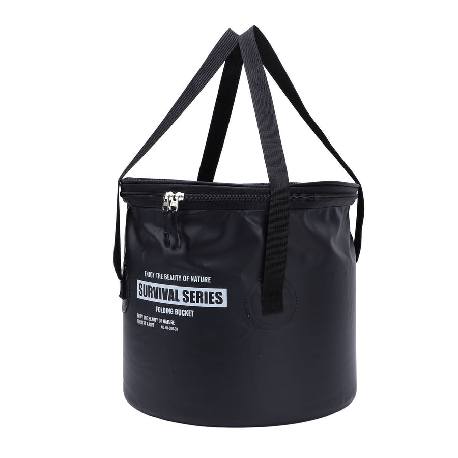 Cloth Folding Bucket with Mesh Pouch Portable Draining Basket Water Container for Outdoor Camping Fishing Car Washing Black