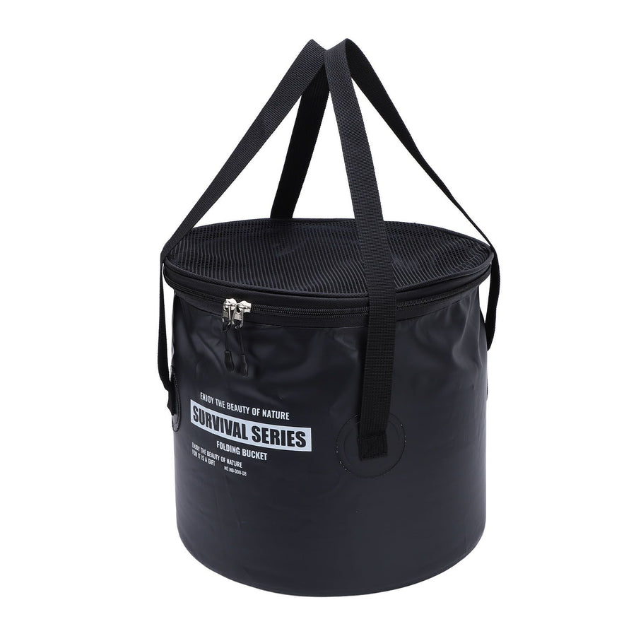 Cloth Folding Bucket with Mesh Pouch Portable Draining Basket Water Container for Outdoor Camping Fishing Car Washing Black